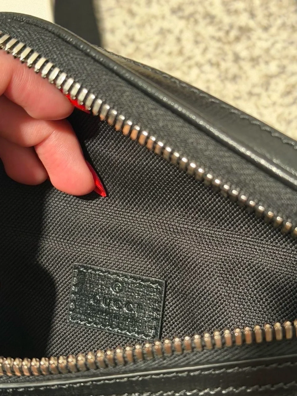 Gucci Black GG Monogram Belt Bag with Tonal Leather Trim